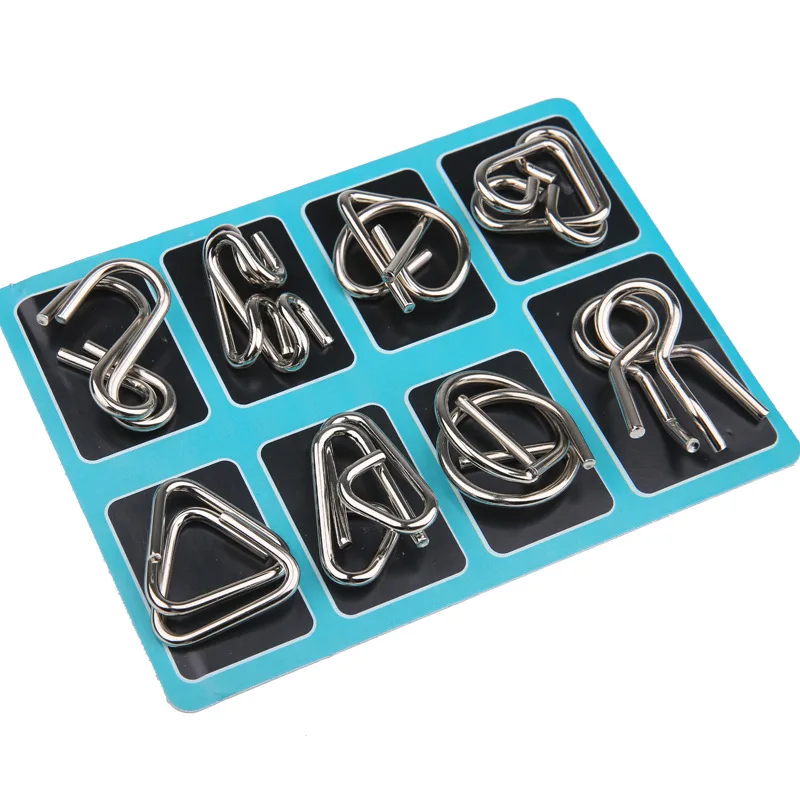 Hot Sell 8 pcs/set Classical Metal Ring Puzzles IQ Brain Teaser Test Toys Locks Educational Learning Gifts for Kids Adults FL