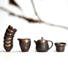 Окрашенная Золотая глазурь чайный набор кунг-фу японская керамика домашний подарок домашний декор для офисного стола чайный набор кунг-фу лоток оптом