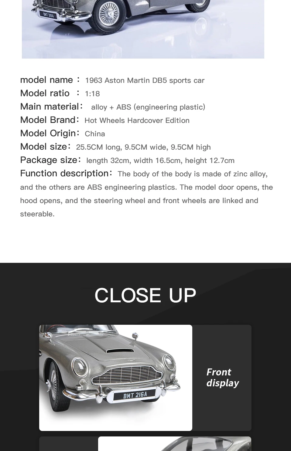 1 18 scale car models 2-4 Years james bond 007 collectables   Aston Matin DB5  Diecasts & Toy Vehicles Model Toys For Gifts      (2)