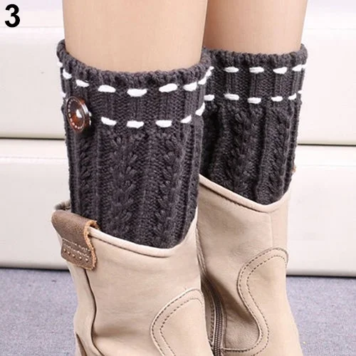 Популярные мягкие Модные женские теплые вязаные крючком носки на пуговицах Гетры Леггинсы 7GDK - Цвет: Dark Grey