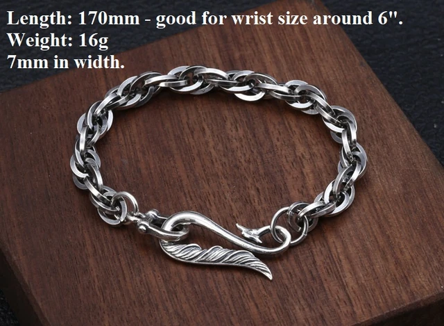 100% 925 Siilver Chain Women Bracelet 925 Sterling Silver Eagle-paw Hook  Bracelet Vintage Silver