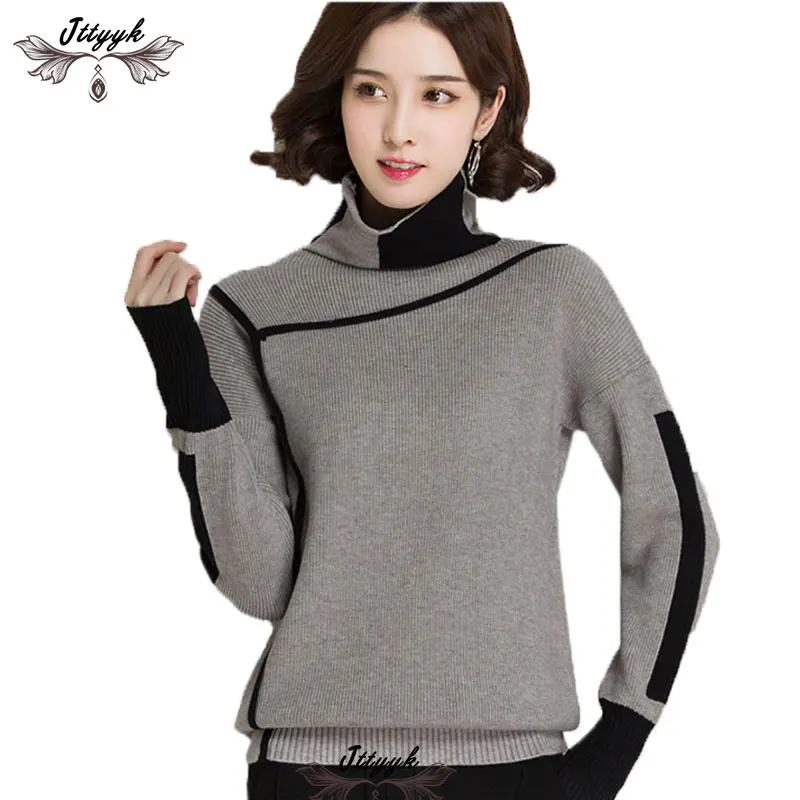 

2019 Spring Autumn Elegant Knitted Sweaters Cashmere Women Pullovers Winter Turtleneck Loose Warm plus size Knitt Sweater Female