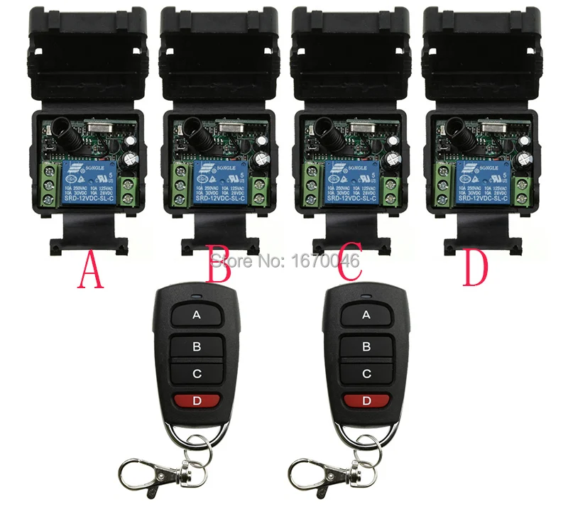 

Hot Sales DC 12V 10A 1CH 315MHz/433MHZ Wireless RF Remote Control Switch 2*Transmitter+ 4*Receiver lamp/ window/Garage Doors
