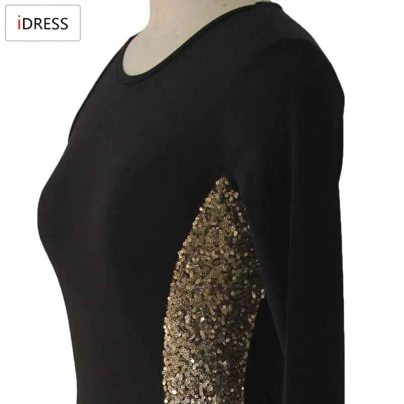 Женское вечернее платье с блестками IDress черное Клубное длинное разрезом лето
