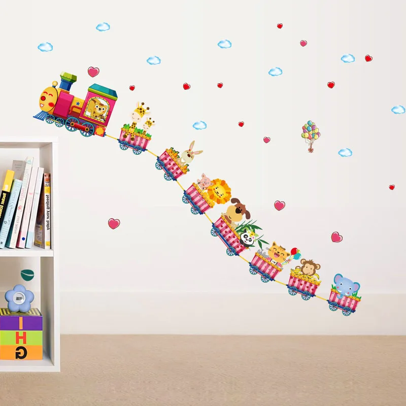 [ZOOYOO] cartoon animal train wall stickers for kids rooms nursery baby children bedroom home decoration art decals