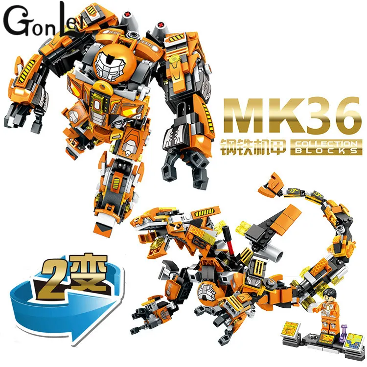 

GonLeI 2 in 1 MK36 Marvel Avengers Super Heroes Captain America Iron Man Building Blocks Enlighten Toys Compatible Lepin