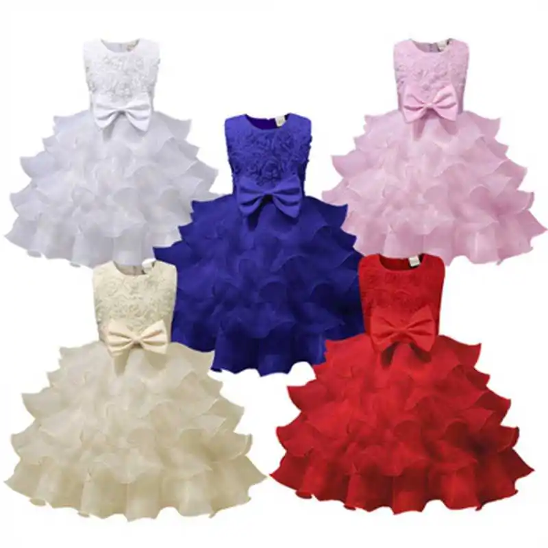 

New Children infant girl petals flower dress Elegant baby dress bridesmaid girl Vestido Infant official Party dress beige