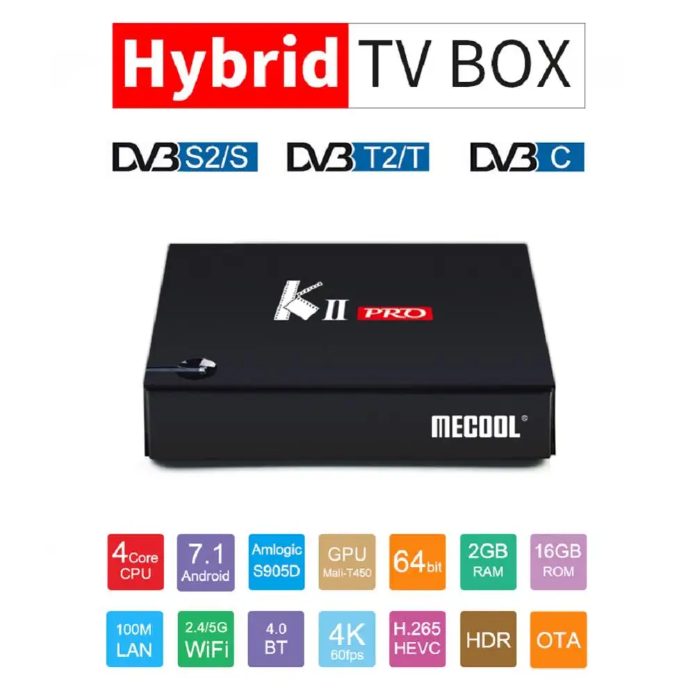 

ACEMAX MECOOL KII PRO Amlogic S905D Android 7.1 Quad Core 64bit 4K CCCAM Biss Hybrid TV Box PVR Timeshift 4K UHD DUAL WIFI DVB4K