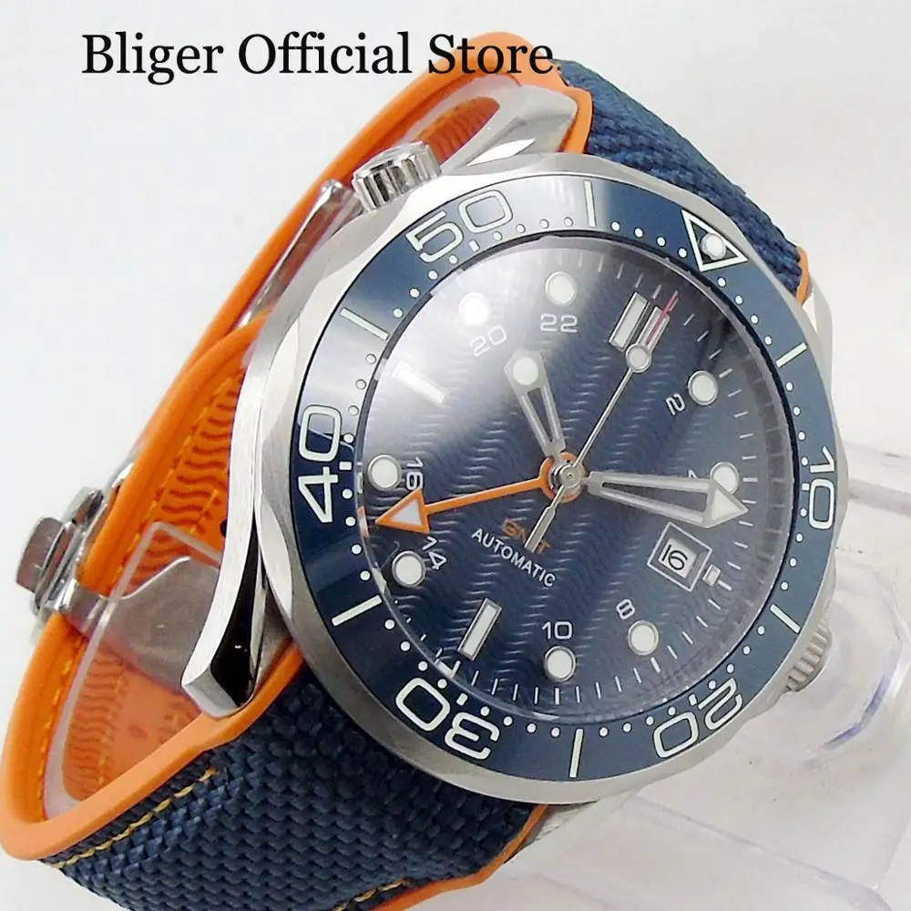 BLIGER Брендовые мужские часы с автоматическим GMT Move Мужские t Дата Окно сапфировое стекло
