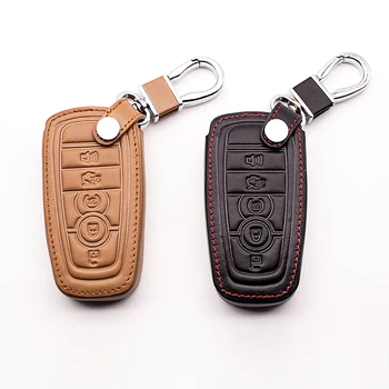 

2017 Latest Genuine Leather Key Chain Ring Case Cover Holder fob shell For ford Explorer Taurus Escape Mustang Flex 5 buttons