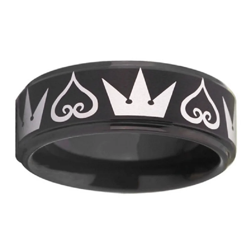 

Dropshipping The Kingdom Hearts Crowns Design 8MM Matte Center Black Step Stainless Steel Men's Ring