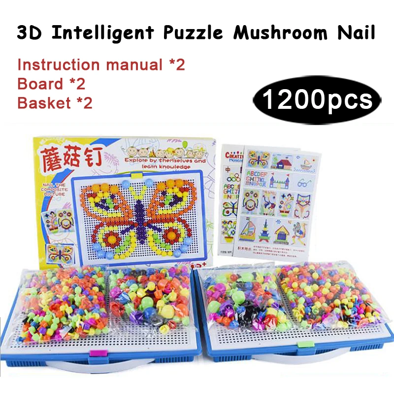 HOT Sale DOLLRYGA 1200pcs Mushroom Nail Intelligent 3D Puzzle Game For Kid Plastic Flashboard Educational To