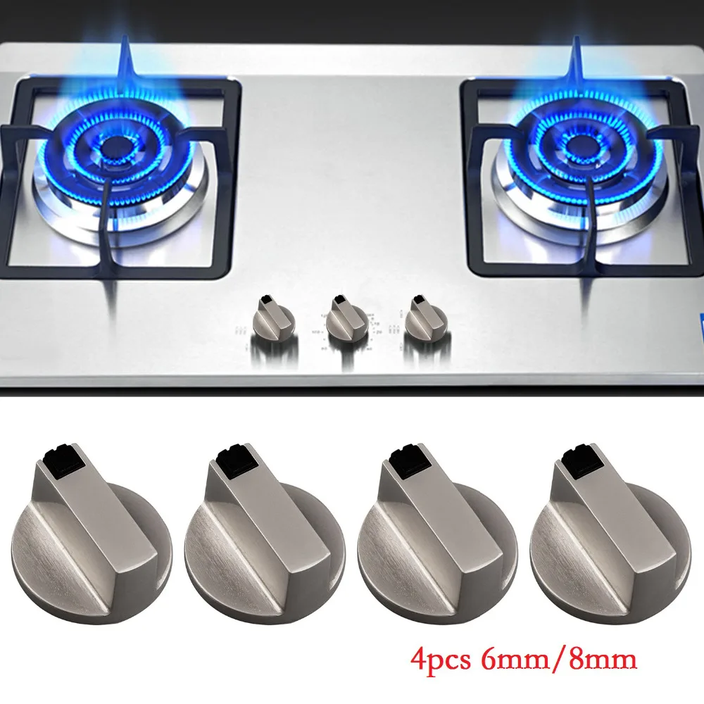Behogar 4Pcs 6mm/8mm Universal Metal Rotary Switch Control Knobs Replacement Accessory for Kitchen Cooker Gas Stove Oven Cooktop