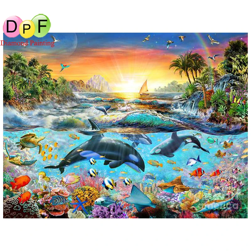 

DPF Full round Diamond Embroidery cross stitch diy diamond mosaic painting animal dolphin Paste Decor painting gift