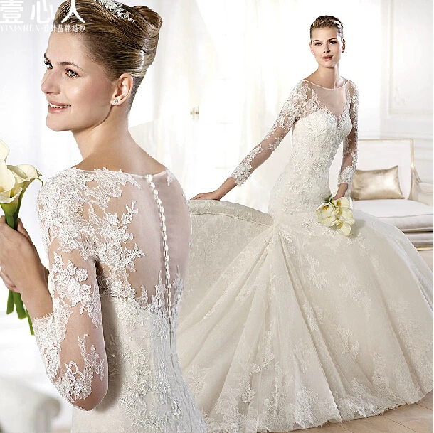 

vestido de noiva 2014 hot sexy romantic Sale lace Wedding Dress free Shipping casamento New Arrival Handmade Custom long sleeve