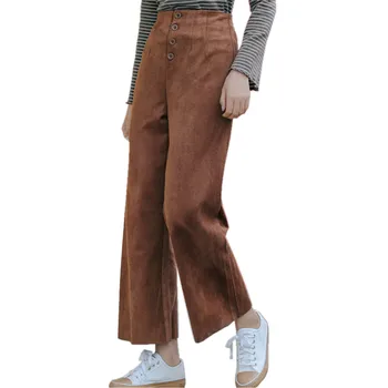 

Thick Suede Autumn Winter Pants Women 2018 Japanese Style Vintage Single Breasted High Waist Trousers Wide Leg Pants Palazzo
