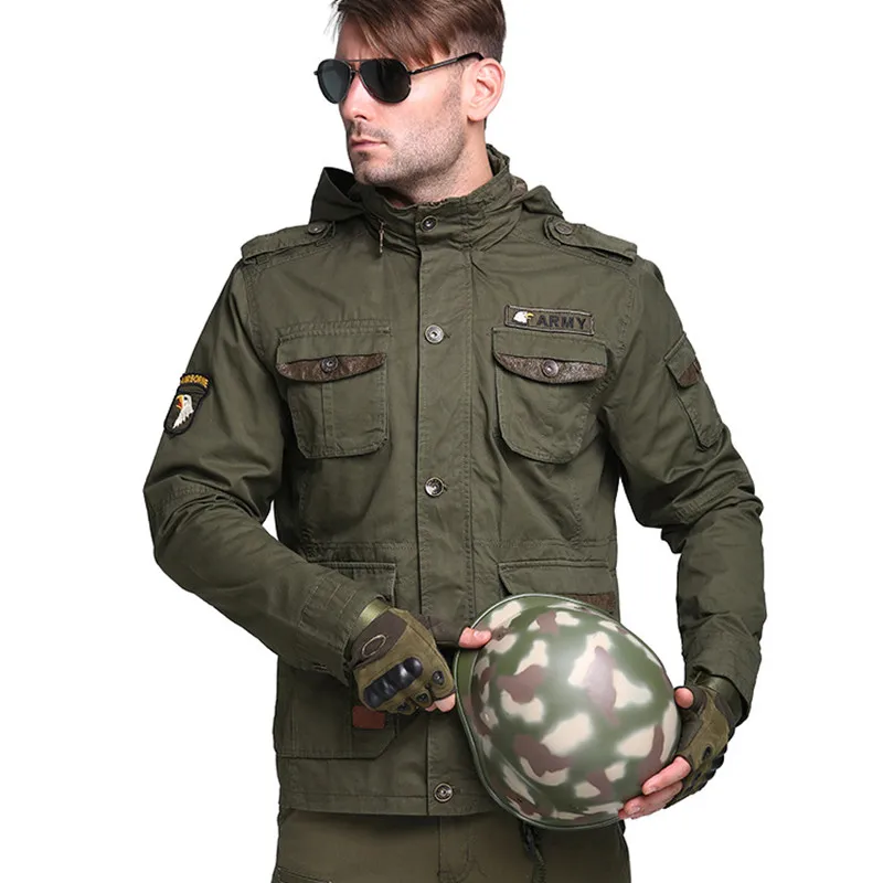 

Spring Outdoor Sports Multi Pocket Hooded Tactical Windbreaker Coat Men Riding Climbing Hunting Training Army Fans Tops Jacket