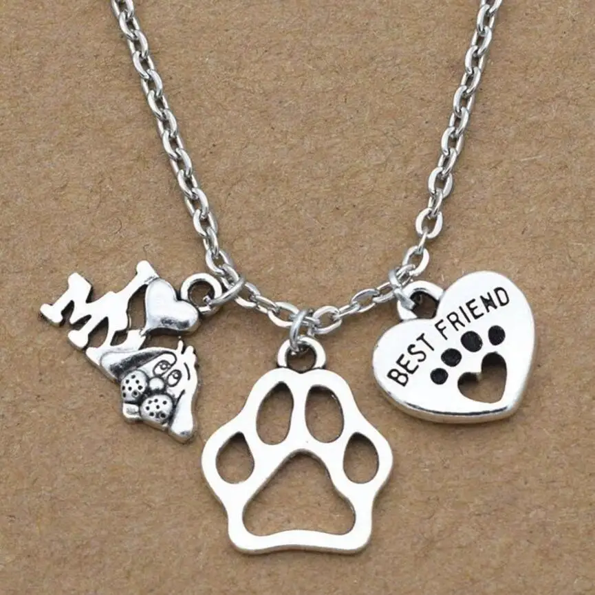 Горячая Распродажа старинное серебро I Love My Dogs &amp Dog Paw Print Сердце с надписью Best Friend