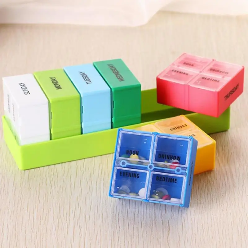 1 шт Портативный Pill Box красочные еженедельная таблетки Дело наркотиками отсек