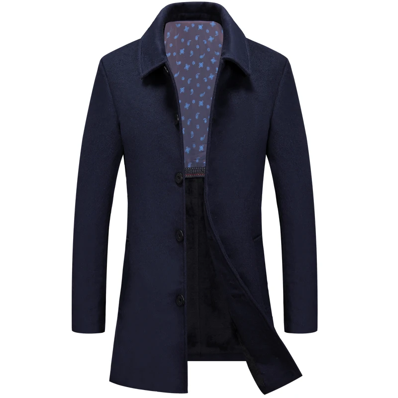 2018 winter fashion with velvet new men leisure pure color trench coat / man's single-breasted long windbreaker Wool Blends 6006 2018 winter fashion with velvet new men leisure pure color trench coat / man's single-breasted long windbreaker Wool Blends 6006