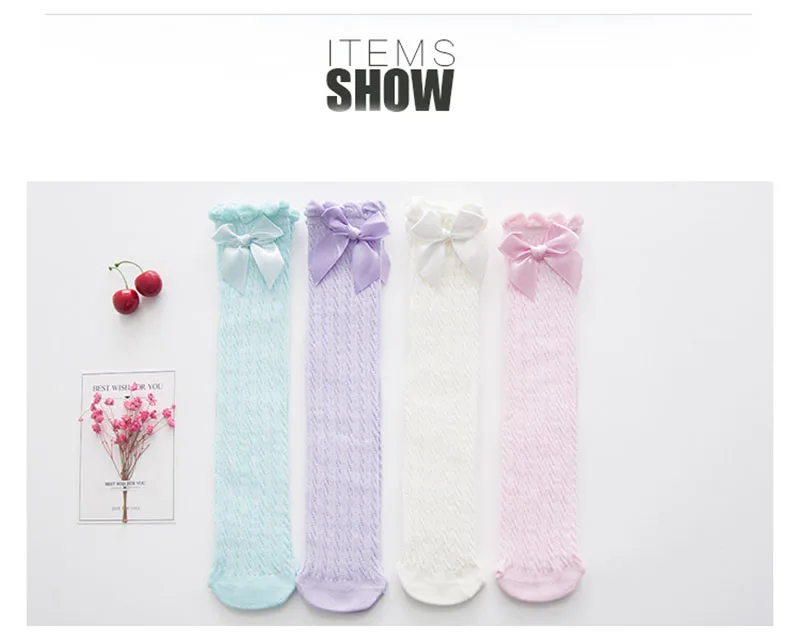 Носки принцессы для девочек; Хлопковые гольфы для маленьких девочек; сетчатые носки с бантом; длинные носки для маленьких детей