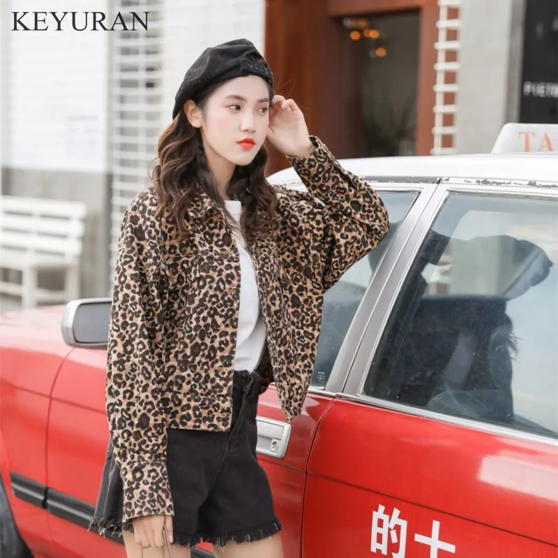 Женская джинсовая куртка с леопардовым принтом свободная мотоциклетная бомбер