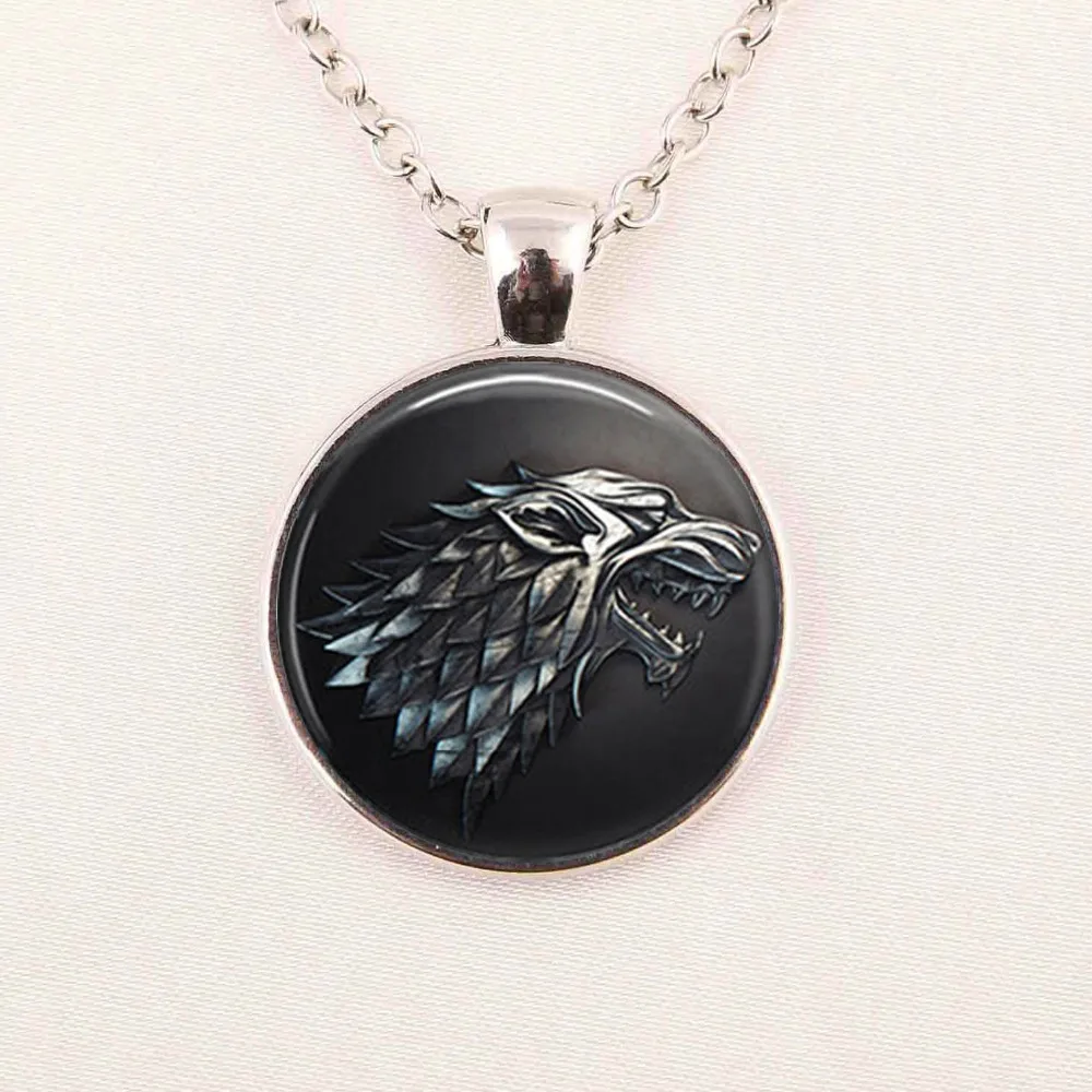 vintage dragon Wolf jewelry game of thrones animal pendant art picture hourse stark glass cabochon necklace for men jewelry