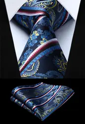 Вечерние свадебные классические модные платок галстук тканые Для мужчин синий и красный цвета галстук цветочный галстук платок Набор