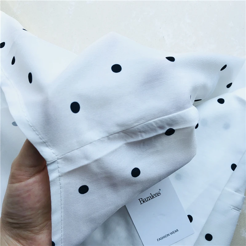 Bazaleas винтажная блузка с тонкими пуговицами Blusa Feminina женские топы в горошек blusas