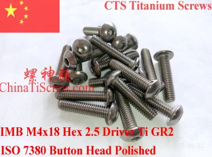 

Titanium screw M4x18 ISO 7380 Button Head Hex 2.5 Driver Ti GR2 Polished 10 pcs