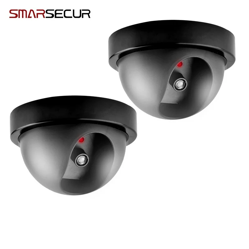 Relaxdays Fausse caméra de surveillance intérieur extérieur caméra factice  lampe LED murale sécurité cambrioleur voleur, grise