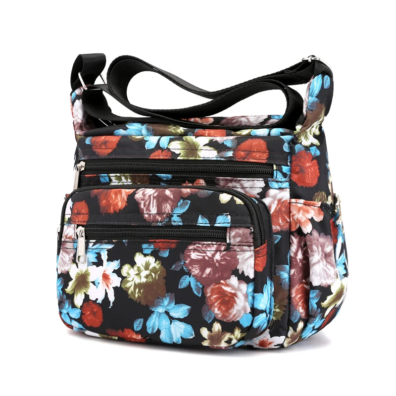 

2019 New Women Cloth Shoulder Bag Colorful Printing Series Solid Color Series Multi-pocket Zipper Bag Casual Wild Messenger