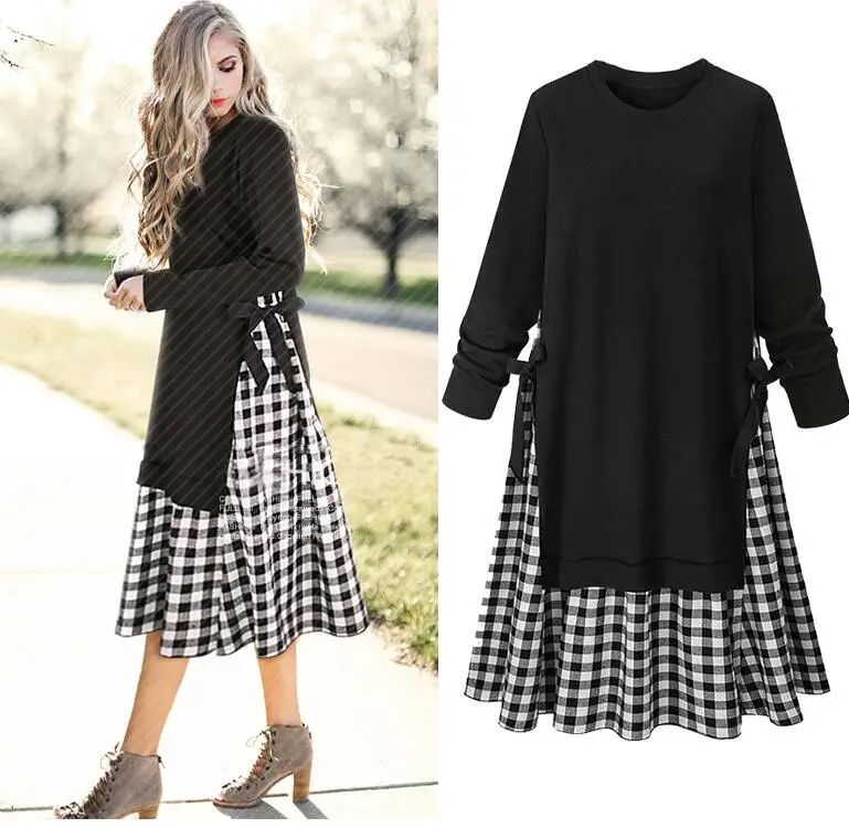

JOYINPARTY Autumn Long Dress Big Size 2018 Unique Trendy Dress Plus Large Size Black Female Clothes Full Women Clothing Fall 4XL