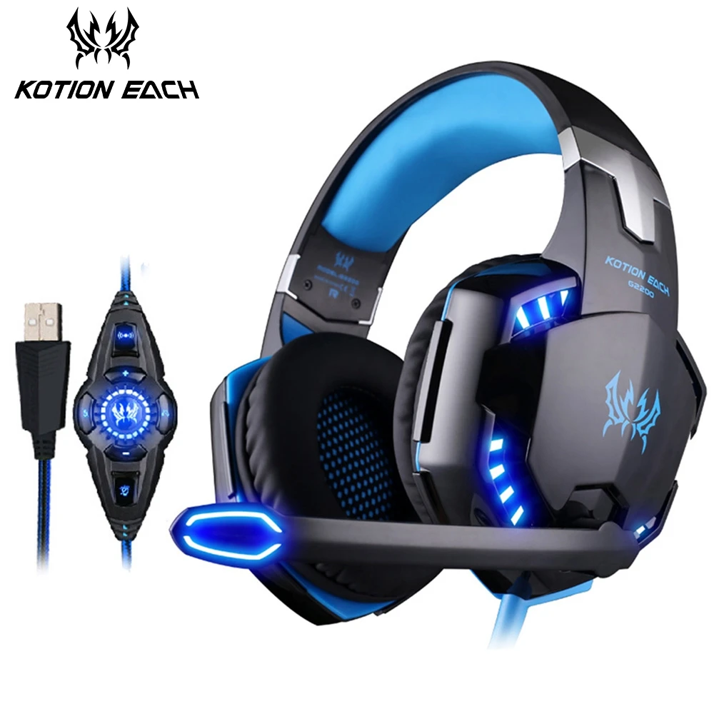 

KOTION EACH G2200 Gaming Headphones With Microphone Noise Cancelling USB 7.1 Surround Sound Vibration Headsets For PC Computer