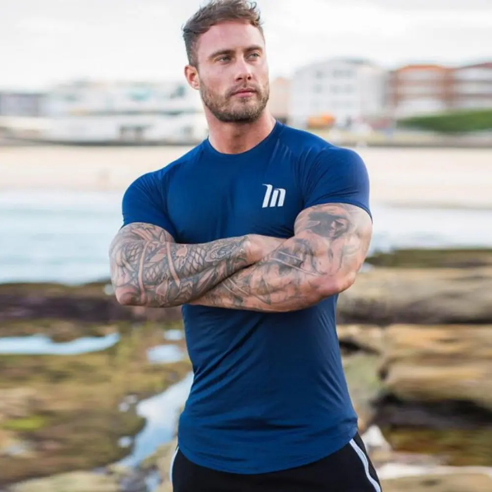 Compression T-shirt Running Sport Mens Gym Fitness Superelastic Quick dry Skinny t shirt Summer Male Jogging Training Tees Tops