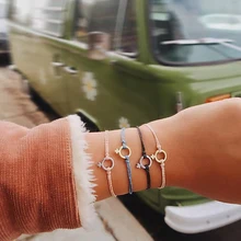 4 шт./компл. панк женский символ крест круглые геометрические Кожаные плетеные Многослойные регулируемый браслет набор женский модный подарок на день рождения