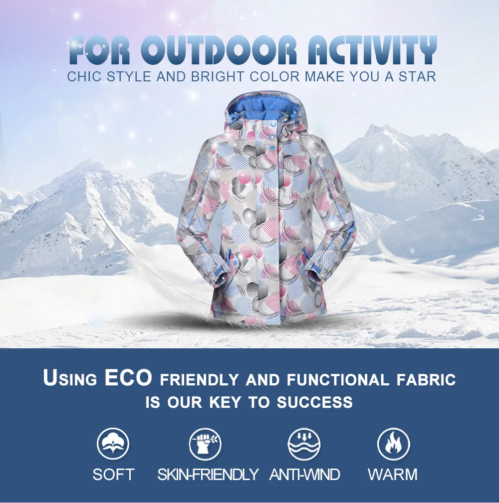 Зимний детский лыжный костюм, ветрозащитный Теплый костюм для девочек, комбинезон, штаны, детская одежда, спортивные зимние костюмы, комплект, куртка для сноуборда