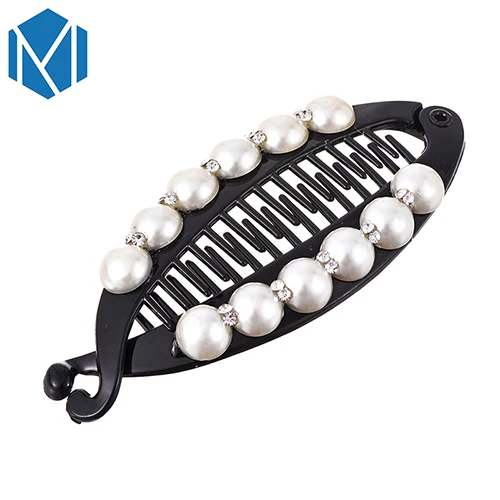 M MISM New Arrival Pearl Banana Hair Claws Faux Clips Rhinestone Hair Accessories Hairpins for Women Barrettes Headband - Цвет: Style A