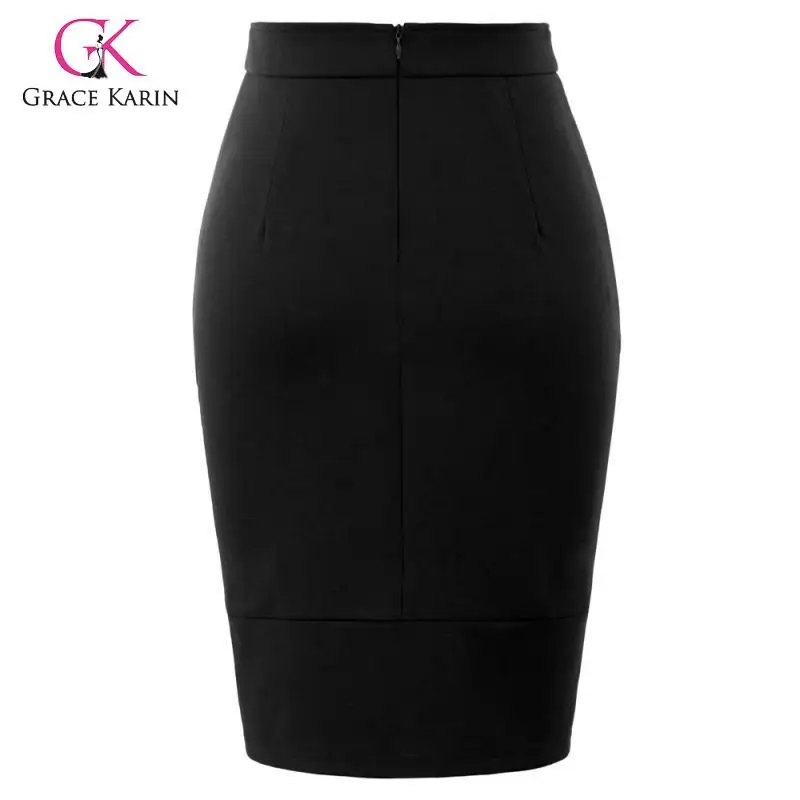 

Hips-wrapped Skirt Zipper split High waist Casual Solid Office Business Vintage