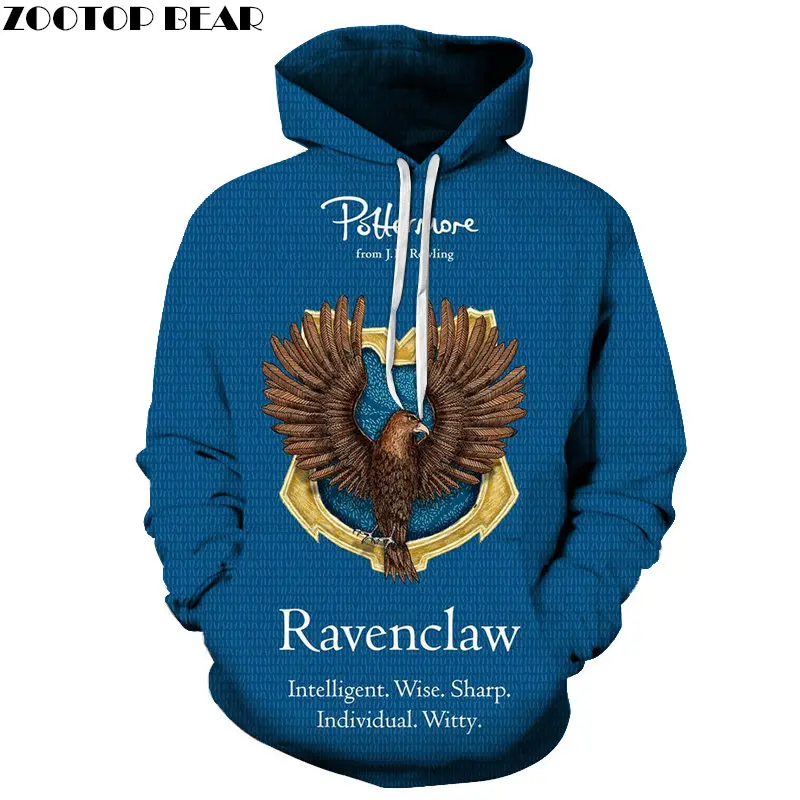 Фиолетовый бренд Ravenclaw с 3D принтом; Повседневная Толстовка с капюшоном; мужской спортивный костюм; пуловер с капюшоном; уличная одежда; пальто унисекс; Прямая поставка; ZOOTOPBEAR - Цвет: AFKH3184