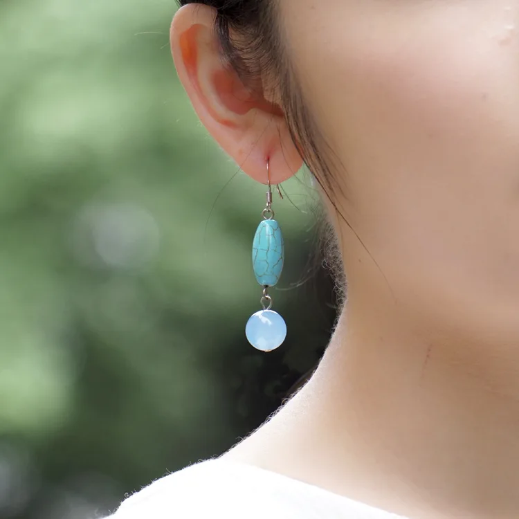 

vintage ethnic jewelry dangle earrings,fashion nature blue chalcedony vintage earrings,new nature stones ethnic earrings