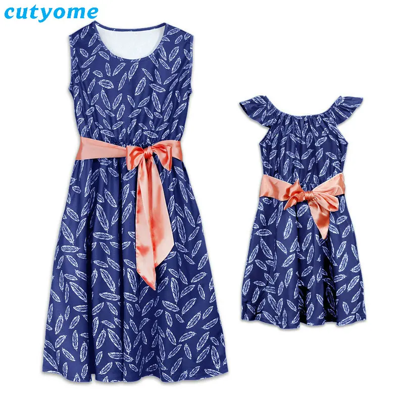 

Family Matching Mommy And Me Dresses With Belt Sleeveless Mother And Daughter Dress Outfits Mom Daughter Summer Dress Clothes
