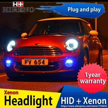 

Hireno Headlamp for mini R56 2007-2013 car Headlight Assembly LED DRL Angel Lens Double Beam HID Xenon 2pcs