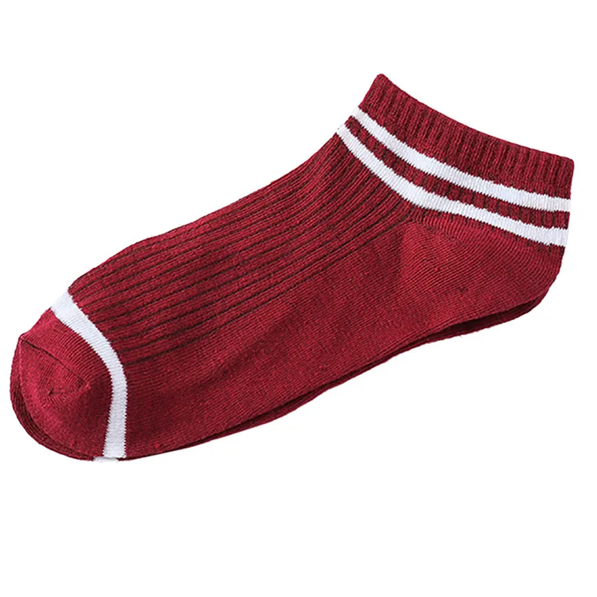 1 пара; удобные хлопковые носки унисекс в полоску; короткие носки; толстые теплые носки; повседневные деловые носки для женщин и мужчин - Цвет: Wine Red