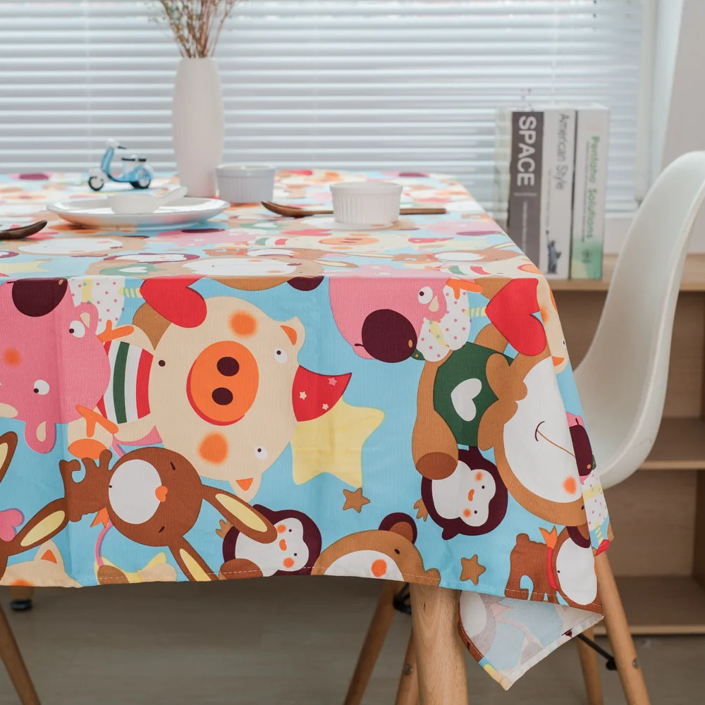 Senisaihon Cotton Tablecloth Color Cartoon Monkey Small Pig Animal kingdom Pattern Table Cloth