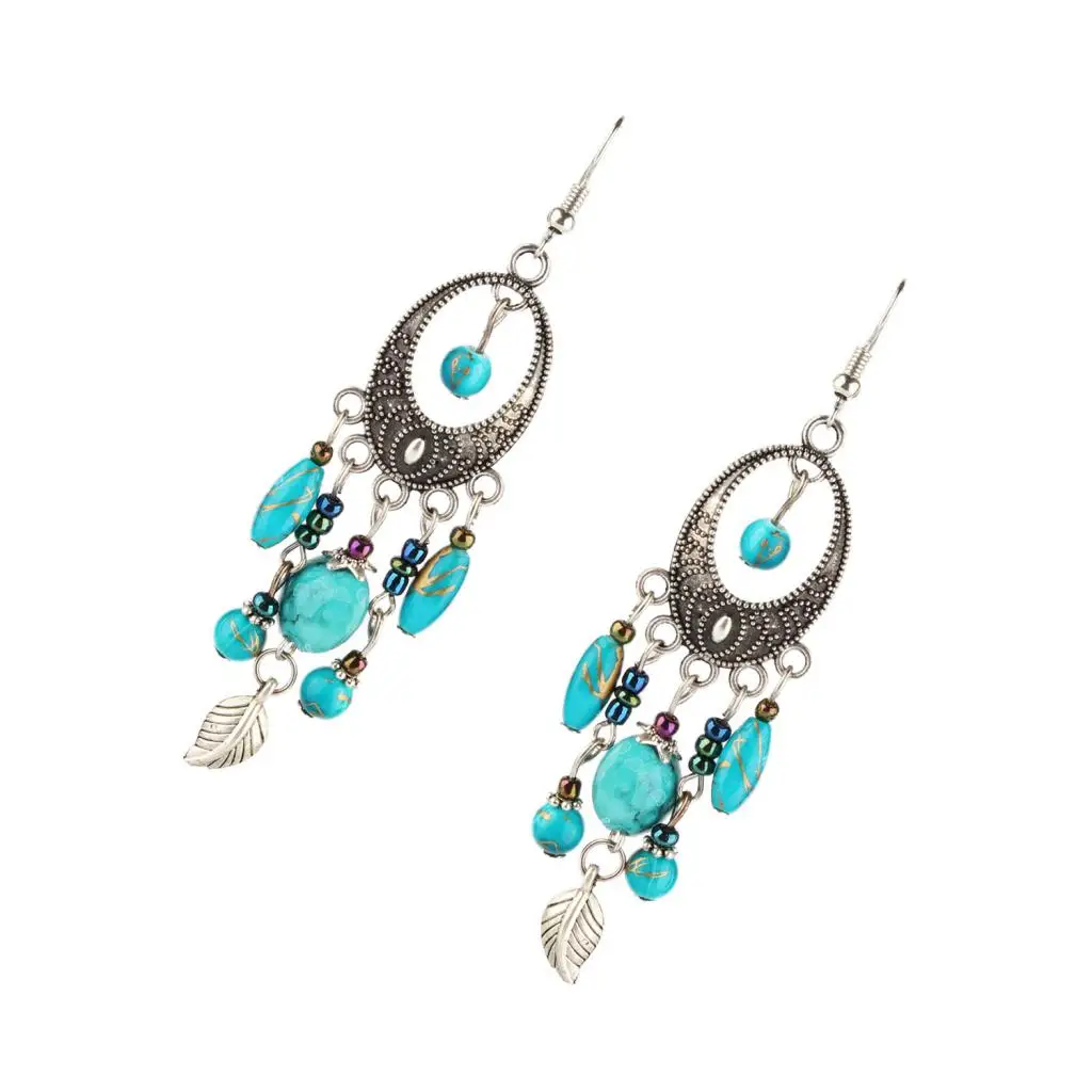 Fashion Bohemian Tassel Beads Fish Hook Drop Chandelier Tribe Earring Women Girls Ethnic Jewelry
