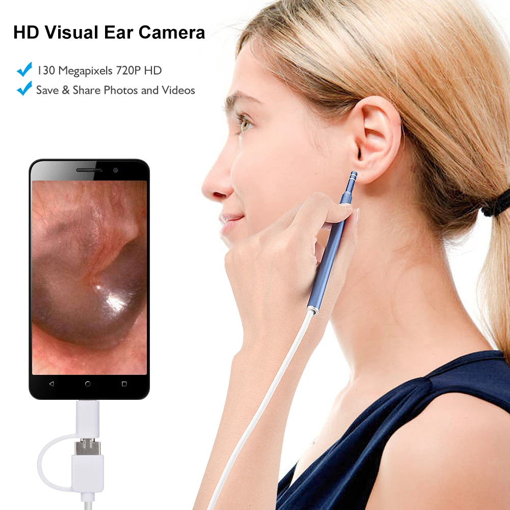 1.3MP USB ушной инструмент для удаления воска для ушей 720P визуальная Ушная ложка эндоскоп визуальный очиститель ушей с 6 светодиодными лампами