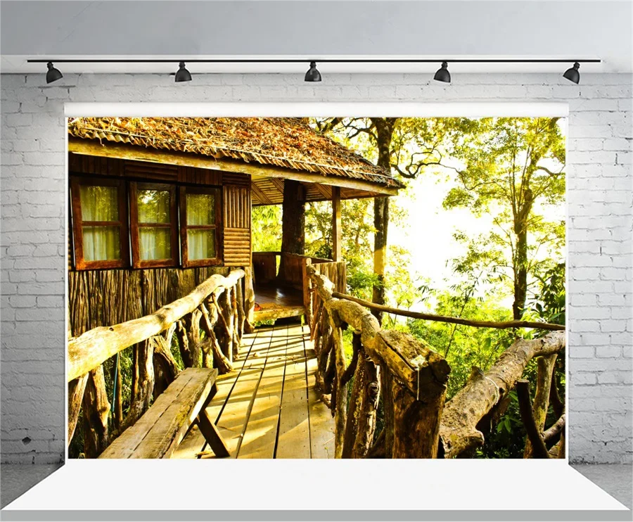 

Laeacco Natural Wooden Tree House Bridge Scenic Photography Backgrounds Vinyl Customs Camera Photo Backdrops For Photo Studio
