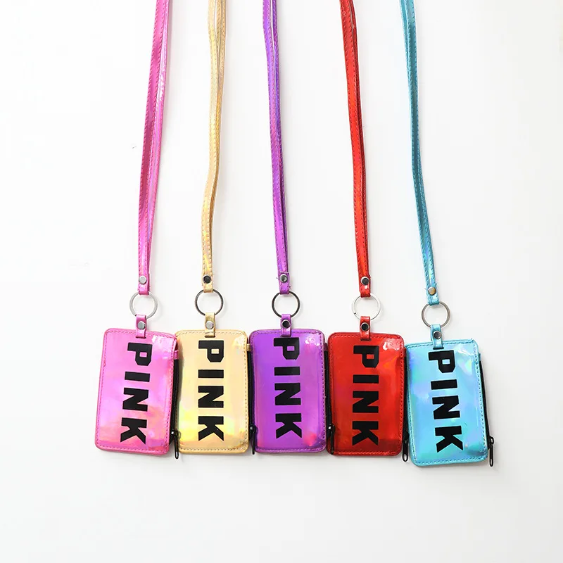 

laser hanging neck card bag women credit cards Korean version of the letter package portable travel coin purse work card package