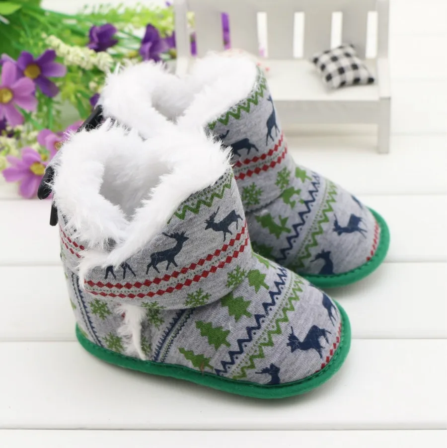 Детские сапоги в радужную полоску; милые теплые ботиночки для новорожденных; Мягкие плюшевые зимние ботинки для малышей - Цвет: green elk